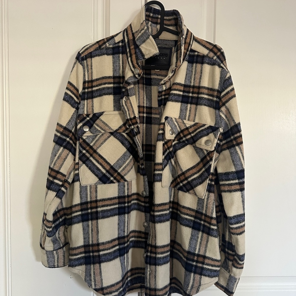 Blank NYC Cream & Blue Plaid Shacket/Jacket